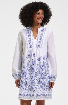 Lands End Voile Tie Neck Dress in White/blue Vintage Floral at Nordstrom, Size X-Small