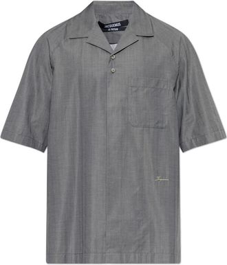 Jacquemus Shirt met visgraatmotief - Heren - Korte mouwen Overhemden - Grijs - XL - Katoen - Overhemden