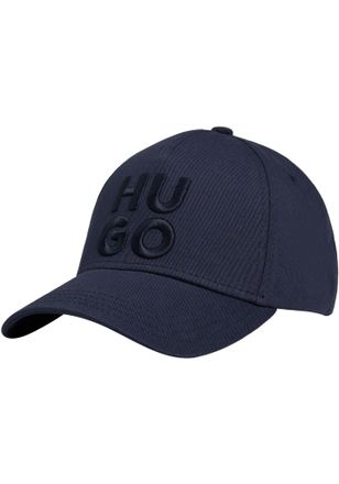 HUGO BOSS Fitted Cap HUGO Jude-Stacked, Damen, blau (dunkelblau 405), Web, Baumwolle, unifarben, Caps Fitted Cap, mit 3D Logostickerei, verstellbarer Verschluss