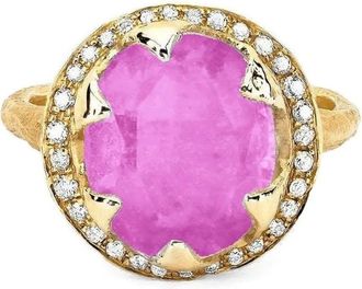 Logan Hollowell 18kt geelgouden Baby Queen ring met diamant en saffier