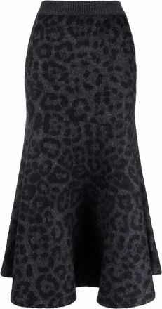 Valentino Garavani Leopard Pattern Flared Knitted Skirt