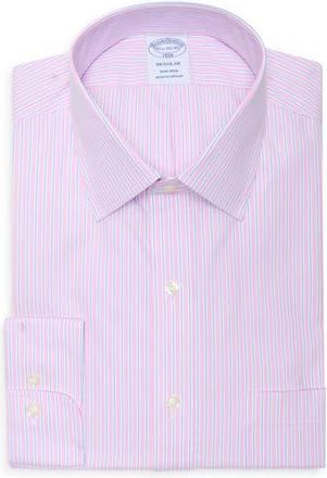 Brooks Brothers Regular Fit Non-Iron Cotton Dress Shirt in Pinkstripe at Nordstrom Rack, Size 15.5 - 32