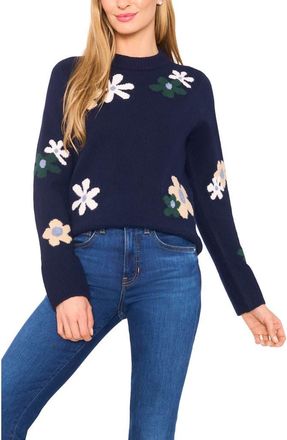 CeCe by Cynthia Steffe Floral Crewneck Sweater in Classic Navy at Nordstrom, Size Xx-Large