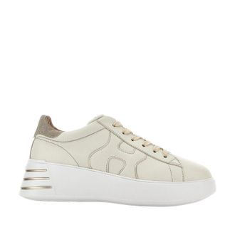 Hogan Light Beige Metallic Accent Leather Sneakers