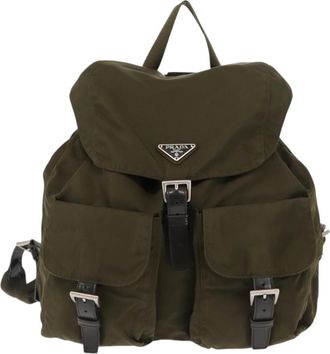 Prada Double Front Pocket Backpack Tessuto Khaki Nylon Backpack Bag (Pre-Owned)