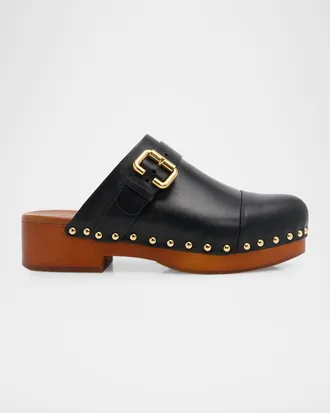 Chlo&eacute; Jeannette Calf Leather Buckle Clogs