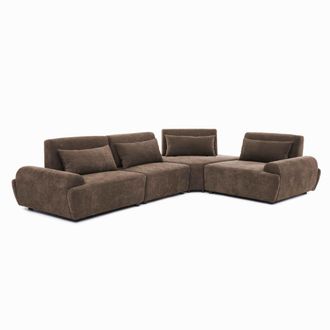 Oviala Sof&aacute; esquinero modular de 4 plazas con respaldo ajustable 340cm marr&oacute;n