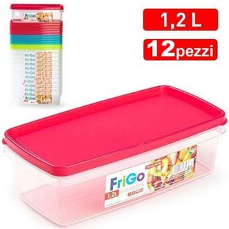 Trade Shop Trade Shop - Set Contenitori In Plastica Da 1,2lt Per Cibo Alimenti Frigorifero Rettangolare