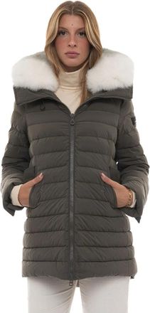 Peuterey Gewatteerd jack met afneembare bontkraag - Dames - Winterjassen - Groen - L - Polyester - Jassen