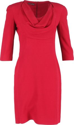 Alexander McQueen Alexander McQueen jurk met 3/4 mouwen, colkraag en tot de knie, in rode wol