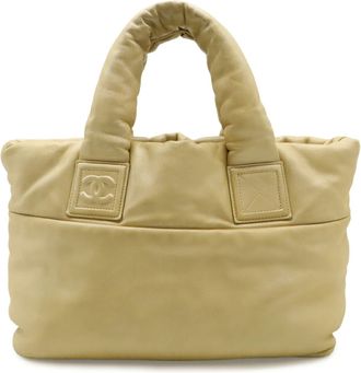Chanel Gold Leather Handbag Tote Bag (Pre-Owned)