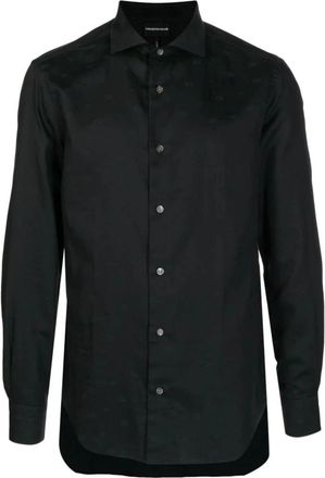 Emporio Armani Regular Fit overhemd met all-over adelaar logo - Heren - Casual Overhemden - Zwart - M - Katoen - Overhemden
