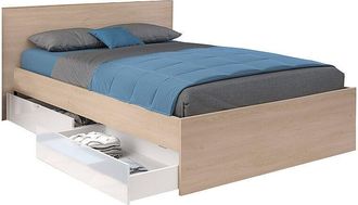 Vente-Unique Cama con 4 cajones 140 x 190 cm - Blanco brillante y natural - VELONA