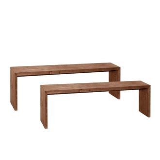 Deco Wood Pack 2 bancos de madera maciza en tono nogal de 145x45cm