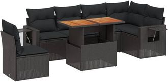 vidaXL Set De Comedor De Jard&iacute;n 7 Pzas Y Cojines Rat&aacute;n Sint&eacute;tico Negro Vidaxl