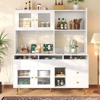 Matteo Multi-Purpose Storage Cabinet - White & Gold MDF with Glass Doors