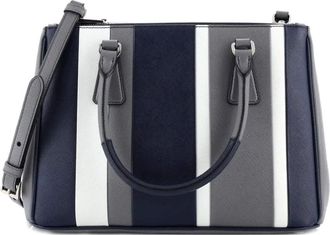 Prada Double Zip Lux Striped Saffiano Leather Small tote bag - Blauw