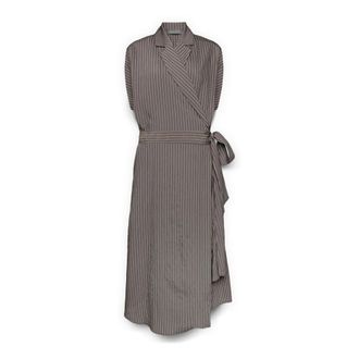 Elena Miro Gestreepte Shirtdress van Modalmix - Dames - Wikkelkleedje - Grijs - XS - Polyester - Kleedjes