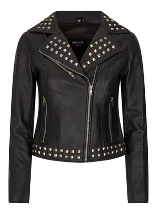 TruClothing Cross Zip Studded Brando Biker Leather Jacket