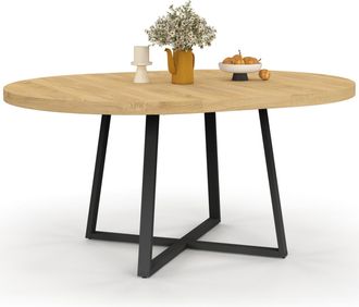 IDMarket Selma Tavolo Da Pranzo Rotondo Allungabile 4-8 Persone Legno E Nero 120-160 Cm