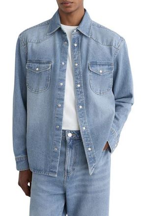 Reiss Finley Snap-Up Western Shirt in Washed Blue at Nordstrom, Size Xx-Large