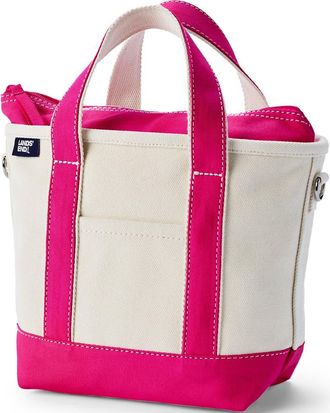 Lands End Zip Top Canvas Tote Bag in Natural/hot Pink at Nordstrom, Size Small