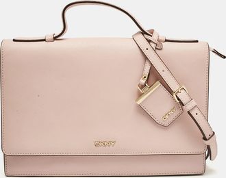 DKNY Dkny Pink Leather Logo Flap Top Handle Bag