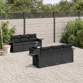 vidaXL Set De Comedor De Jard&iacute;n 7 Pzas Y Cojines Rat&aacute;n Sint&eacute;tico Negro Vidaxl