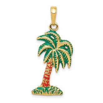 Diamond2Deal 14k Yellow Gold Enameled Palm Tree Pendant