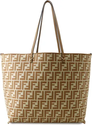 Fendi Pequin Beige Brown Canvas Leather Handbag Tote Bag (Pre-Owned)