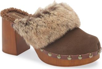 Chocolat Blu Fadia Faux SHearling Mule in Dark Brown Suede at Nordstrom, Size 6.5-7Us