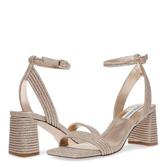 Steve Madden Lavnish Sandal Women Gold Glitter Square Toe Block Heel HTAT867