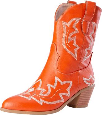 Generic Womens Extra Wide Calf Cowboy Boots Western Fashion Cowgirl Slouchy Booties Ankle Boots Low Heel Slouchy Short