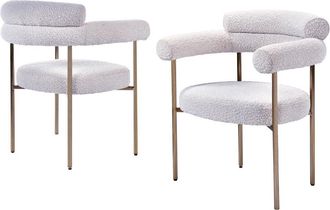 Best Master Furniture Beren Cream Boucle Fabric Dining Chair with Gold Leg, Set of 2