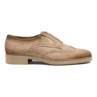 Santoni Easy Brogue Lace-Up - Heren - Veterschoenen - Beige - 39 EU - Su&egrave;de - Schoenen