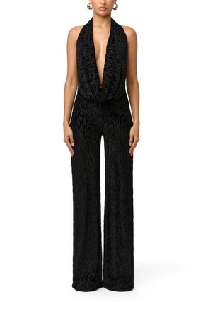 Naked Wardrobe Burnout Halter Jumpsuit in Black at Nordstrom, Size X-Small