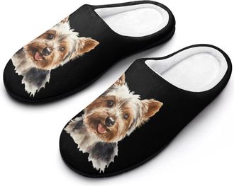 Generic Watercolor Yorkshire Terrier Head Slippers Men Winter Warm Cotton Anti-Slip Indoor Slip-Ons House Shoes