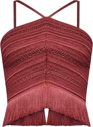 PatBo Amber Fringe Top - Dames - Tops zonder mouwen - Bruin - S - Tule - Tops