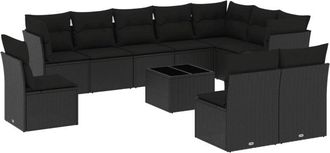 vidaXL Set De Sof&aacute;s De Jard&iacute;n 11 Pzas Y Cojines Rat&aacute;n Sint&eacute;tico Negro Vidaxl