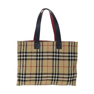 Burberry Pre-owned Tote Bags, female, Beige, Size: ONE SIZE Pre-owned Vintage Check Wool Blend Tote Bag