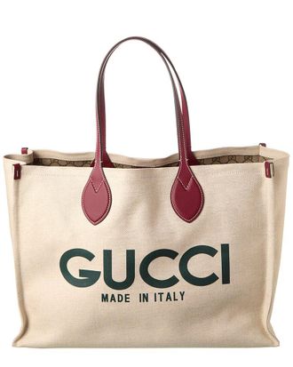 Gucci Logo Print Canvas & Leather Tote
