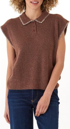 Threads 4 Thought Julieta Cozy Blanket Stitch Polo Sweater in Praline at Nordstrom, Size X-Large