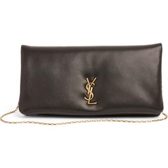 Saint Laurent Small Calypso Leather Wallet on a Chain in Noir at Nordstrom