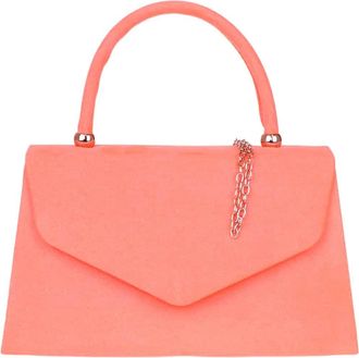 Girly HandBags Womens Top Handle Faux Suede Clutch Bag Grab Holder Small Neon Coral