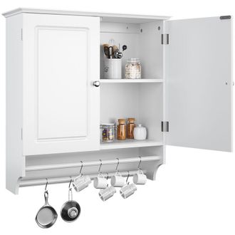 Yaheetech Armario Ba&ntilde;o Pared Blanco Mueble Ba&ntilde;o Auxiliar Suspendido Con Toallero De Dos Niveles Para Almacenamiento 60 X 22,5 X 64 Cm - Yaheetech