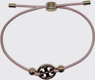 Tory Burch Bracciale in pelle e ottone con logo Double T e cristallo