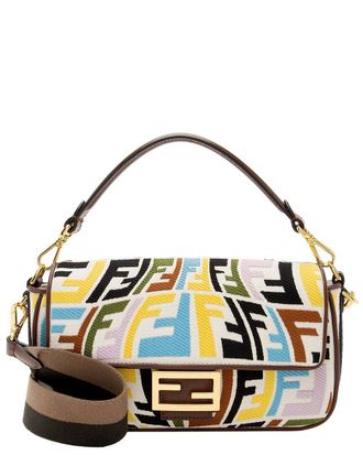 Fendi Fendi Beige Canvas X Sara Coleman Fish Eye Medium Baguette Shoulder Bag (Authentic Pre-Loved)