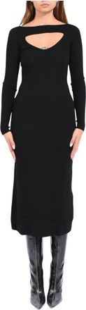 Diesel Wollen Midi Jurk met Geometrische Inlay - Dames - Casual kleedjes - Zwart - S - Wol - Kleedjes