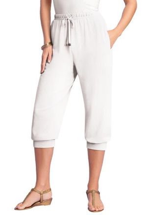 Roaman's Plus Size Soft Knit Capri Pant With Drawstring Waist in White at Nordstrom, Size Medium