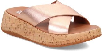 FitFlop FitFlop F-Mode FT8-323 Cross Sandals Womens Rose Gold Leather Cork Flatform